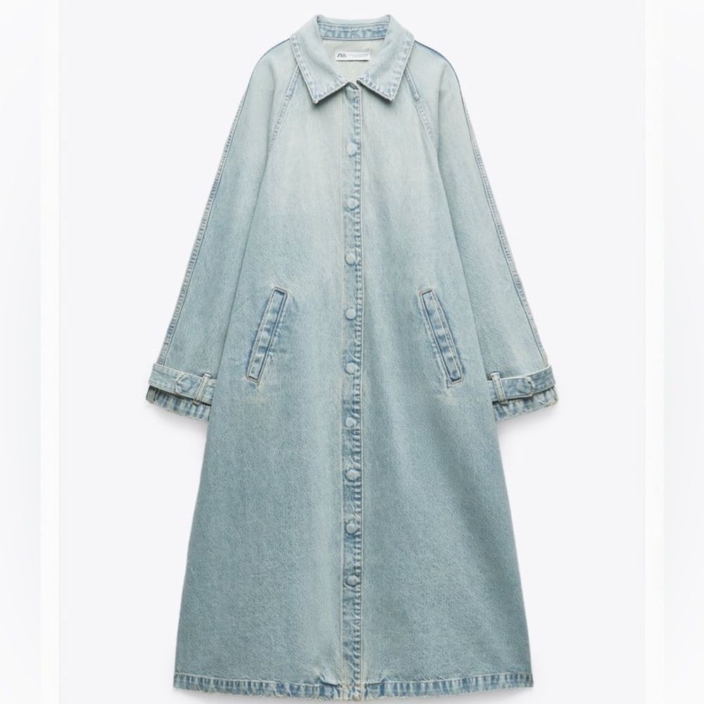 Zara Light Blue TRF Denim Trench Coat New - Picture 9 of 12